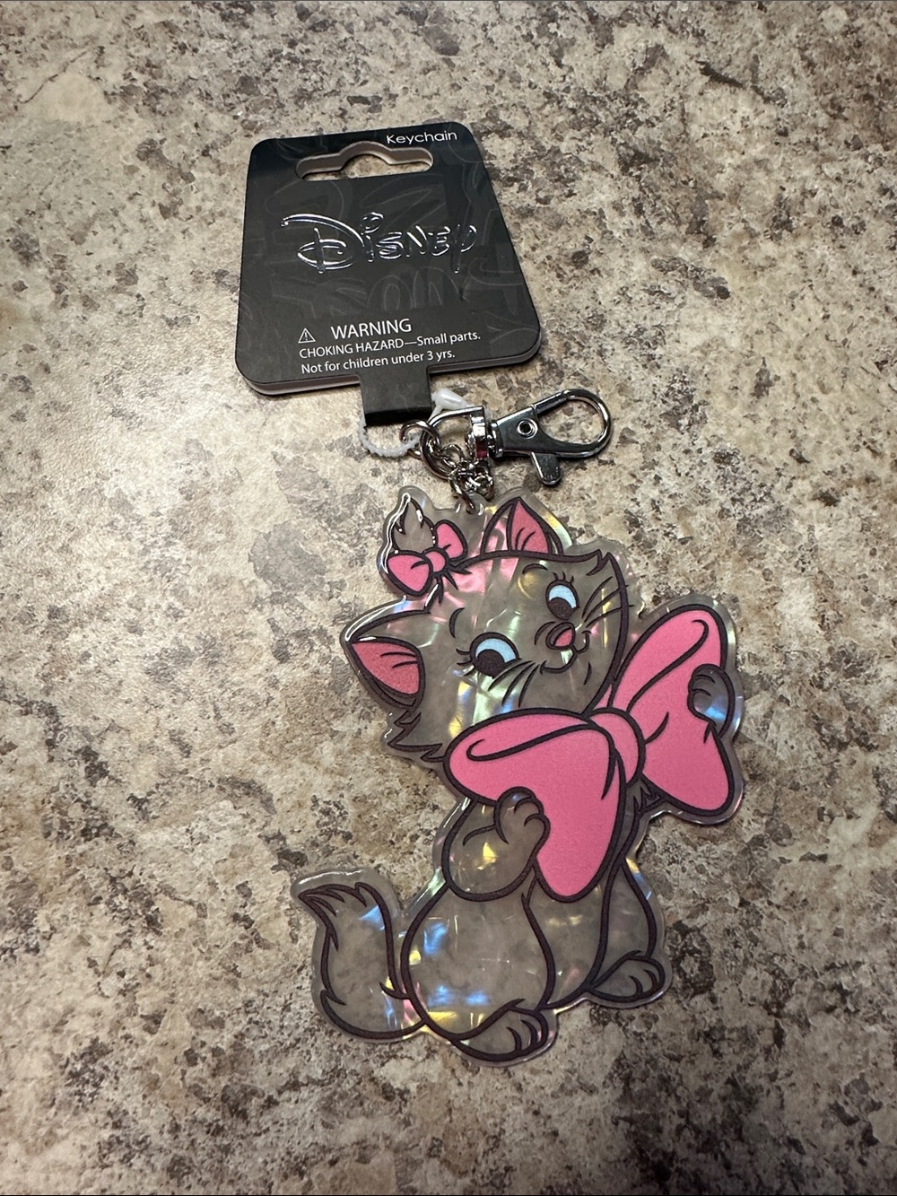 Disney Marie Holographic Cat Keychain with Pink Bows
